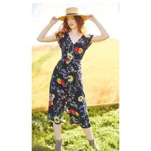 Amour Vert Gracia Provence Floral Sunflowers Flower Belted Washable Silk Dress S